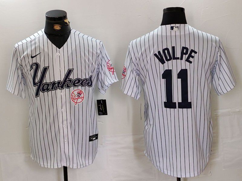 Men New York Yankees 11 Volpe White stripe Three generations of joint names Nike 2024 MLB Jersey style 1